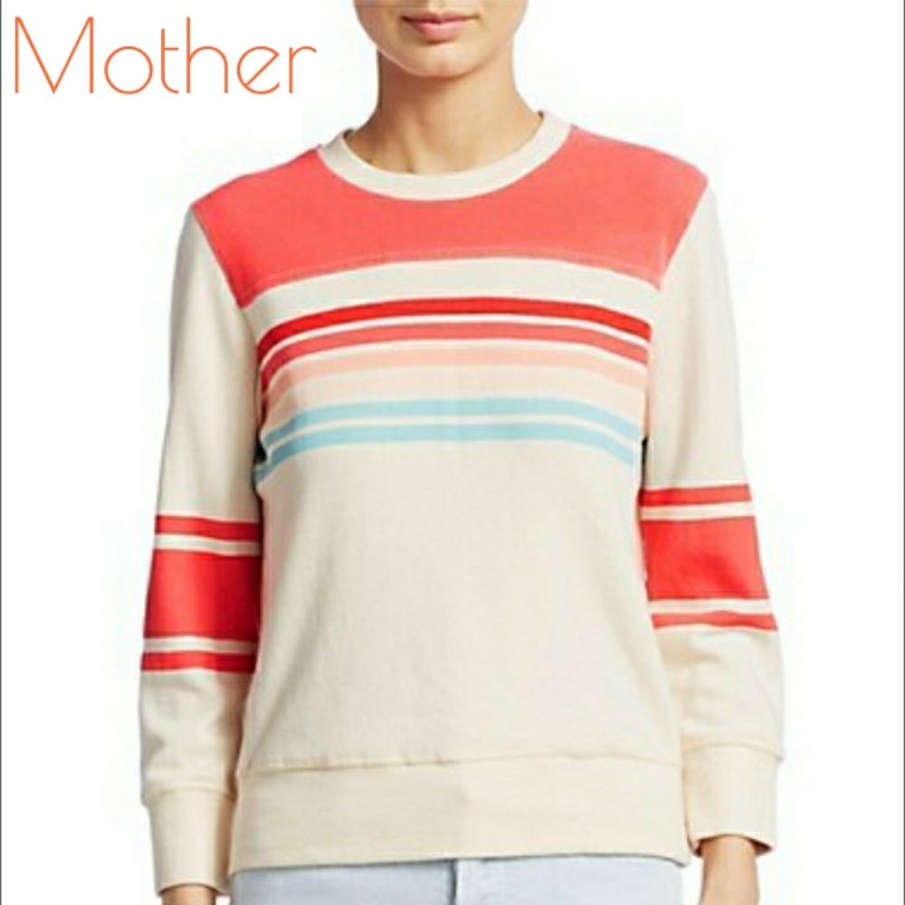 MOTHER • Koozie Half-Stripe Cotton Sweatshirt